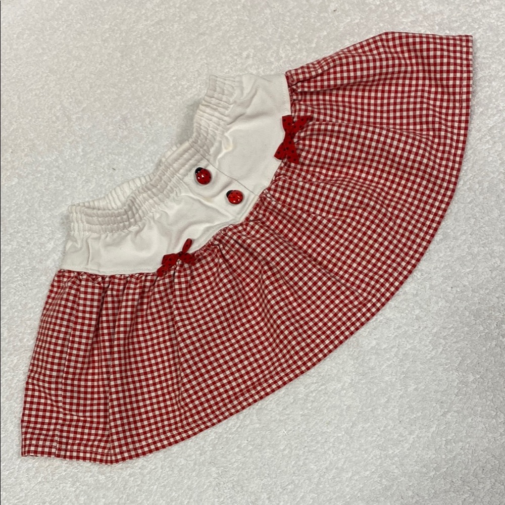Vintage BusterBrown Red and White Gingham ladybug Skirt with Bow Accents 4t